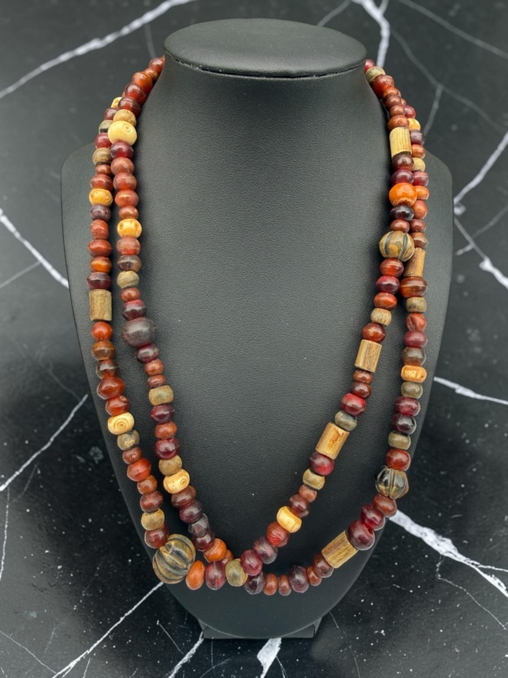 VTG The Limited Multi-Strand Wood Bead Necklace Earthy Boho Whimsygoth Statement